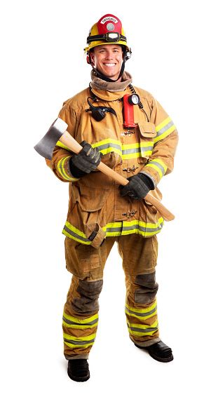American Firefighter Isolated On White Stock Photo