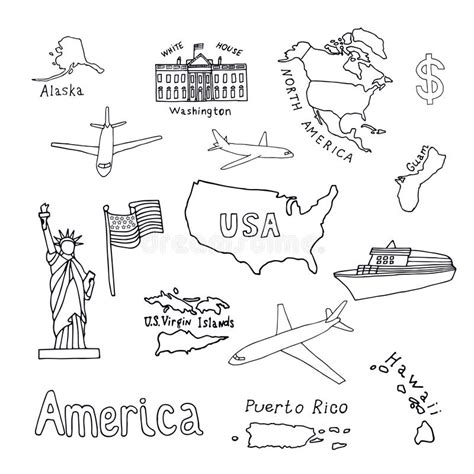 Map Of The United States Of America And The Symbols Of America Stock