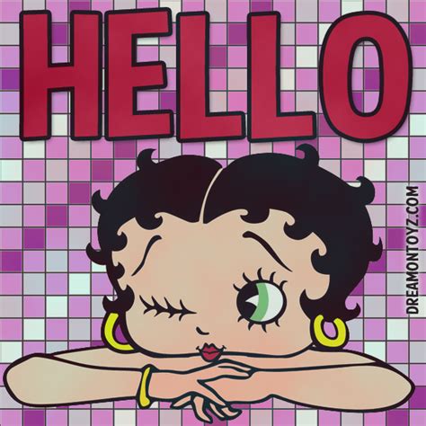 Hello Winking Cartoon Character Betty Boop On Pink Checkered Background