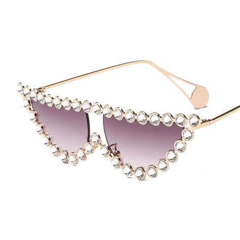 Fashion Diamond Frame Cat Eye Sunglasses Women Luxury Brand Vintage