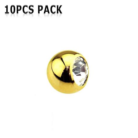 10pcs Of Gold Pvd Plated Over 316l Surgical Steel Plain Threaded Gem Balls Package