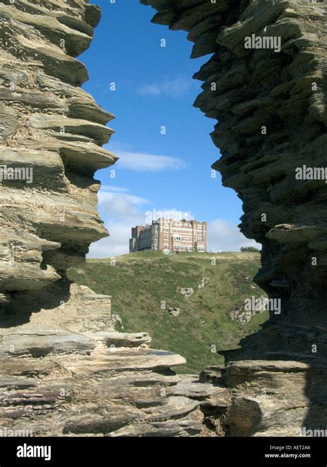 Tintagel Hotel Or Camelot Castle Hotel Viewed Through A Hole In The