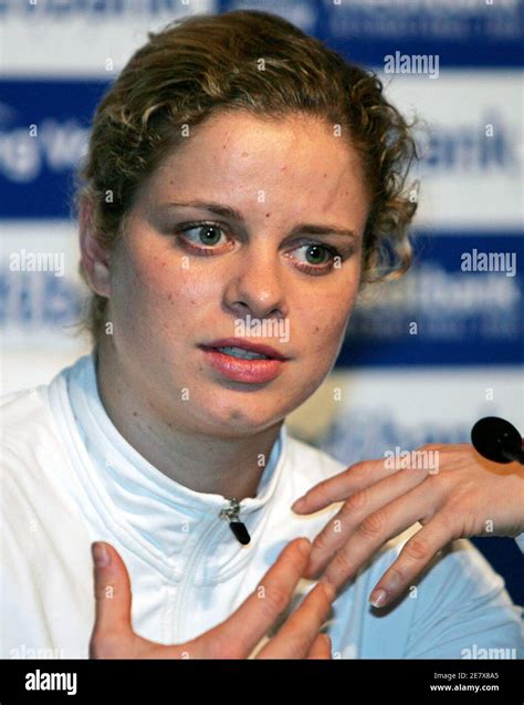 Belgiums Kim Clijsters Gestures During A News Conference Where She
