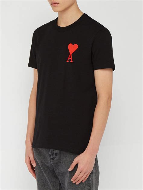 Ami Embroidered Heart Logo Cotton T Shirt In Black For Men Lyst