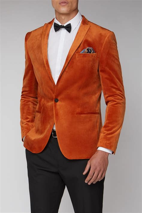 Limehaus Rich Orange Velvet Slim Fit Suit Jacket Suit Direct