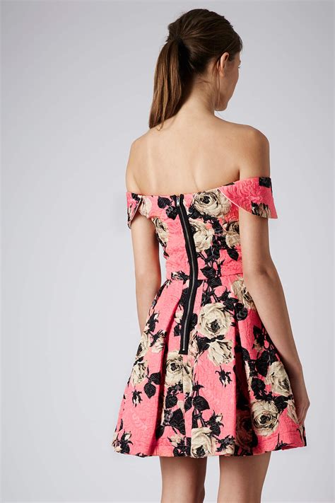 Lyst Topshop Bardot Floral Prom Dress In Pink