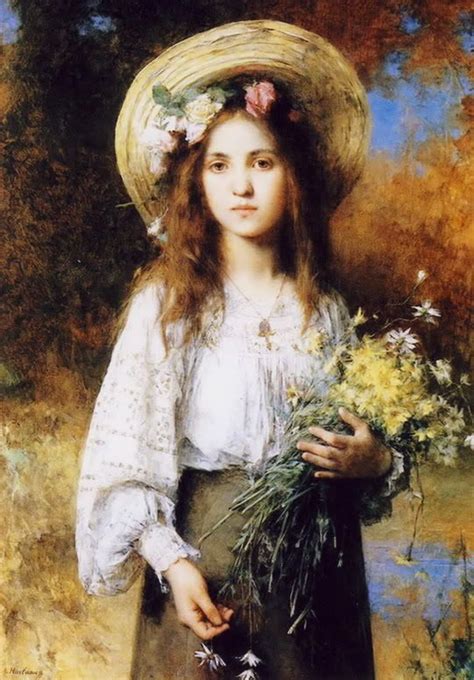 Lovely Country Girl Art Painting Girls With Flowers