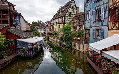France Colmar Cafe Houses River Wallpapers Town