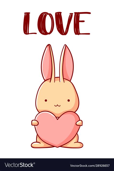 Cute Bunny With Heart Cartoon Kawaii Love Flat Vector Image