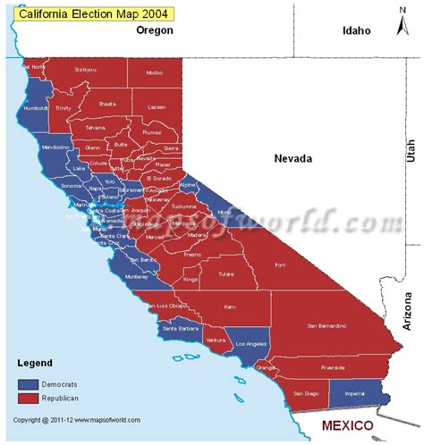 California Election Results Map 2004 Vs 2008 Us Election