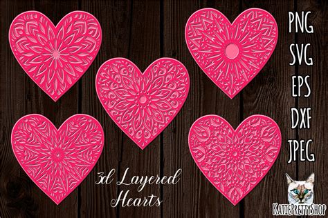 3d layered Hearts svg, Valentine's day SVG, love heart (1131314) | Cut