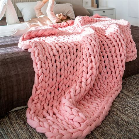 Gztzmy Chunky Knit Blanket Hand Woven Coarse Line Blanket Fashion Thick