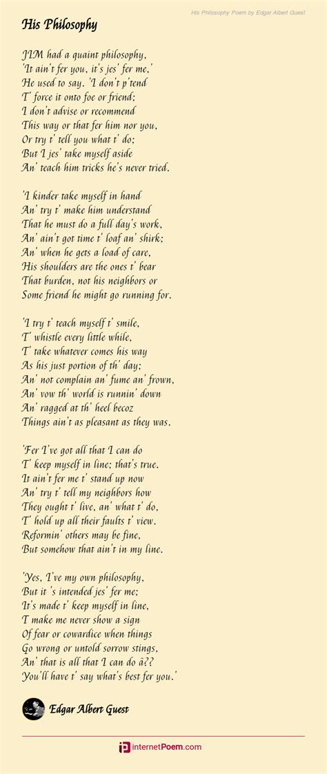 His Philosophy Poem By Edgar Albert Guest