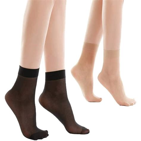 Womens 10 Pairs Ankle High Sheer Nylon Socks Soft Tight Hosiery With Reinforced Toe