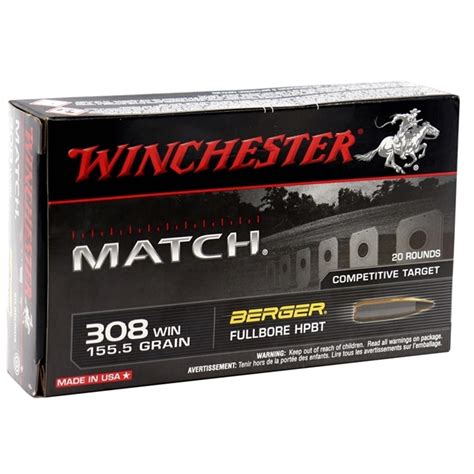 Winchester Match 308 Winchester Ammo 1555 Gr Berger Fullbore Hp Ammo