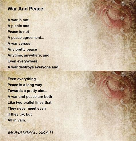 War And Peace Poem By Mohammad Skati Poem Hunter