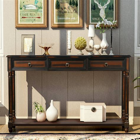 Entryway Table With Storage Drawerandshelf 52in Narrow Wooden Buffet