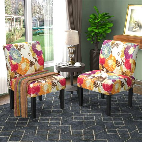 Mecor Modern Armless Accent Chairs Set Of 2 Upholstered Fabric Dining Chairs W Solid Wood Legs