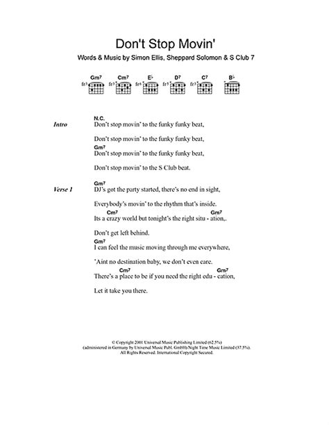 S Club 7 Dont Stop Movin Sheet Music Notes Download Printable Pdf