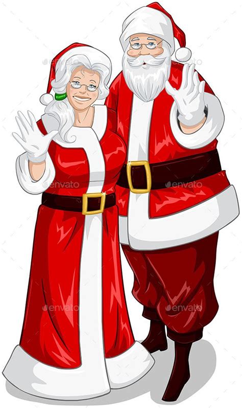Santa And Mrs Claus Waving Hands For Christmas Mrs Claus Santa Claus