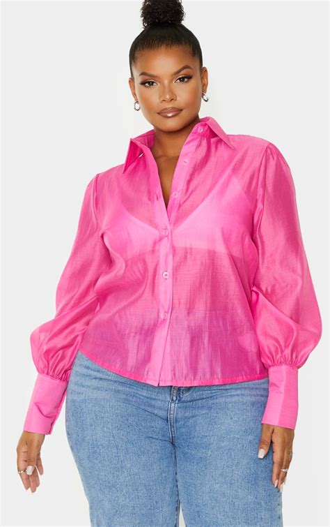 Plus Pink Sheer Woven Oversized Shirt Prettylittlething