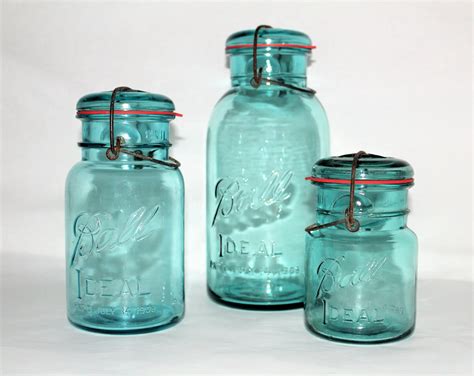 Vintage Set Of Three Blue Ball Mason Canning Jars Canning Jars Ball Jars Mason Jar Lamp