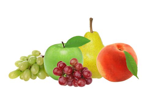 Apple Pear Peach And Grape Isolated On White Stock Photo Image Of