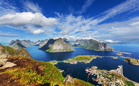 Download Reine Town Ocean Lake Aerial Mountain Landscape Photography