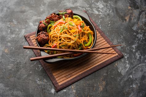 Manchurian Hakka Schezwan Noodles Popular Indochinese Food Served In A