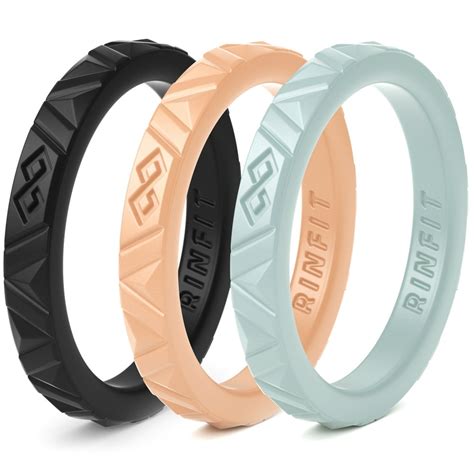 Rinfit Stackable Silicone Rings Thin Rubber Wedding Bands For Women