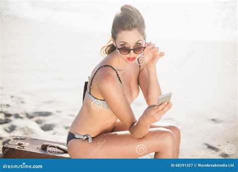Glamorous Woman In Bikini Looking Over Sunglasses Stock Image Image Of Female Adult