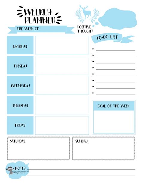 Blue Weekly Planner Printable Woo Jr Kids Activities