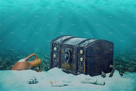 Treasure Chest Submerged Underwater Stock Photo Containing Chest And
