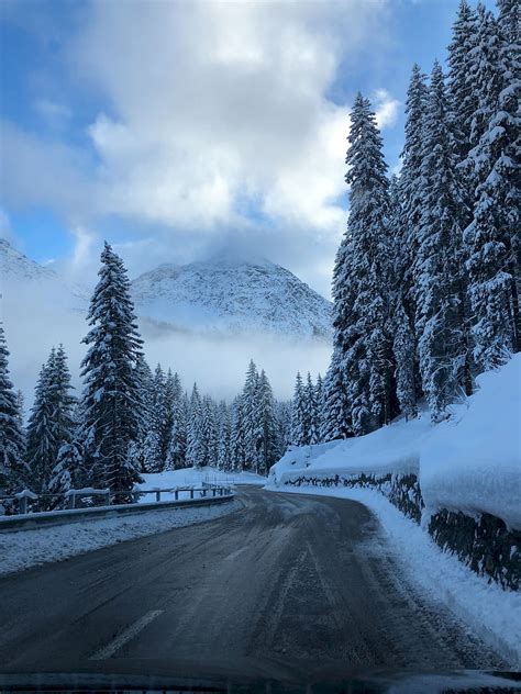 4k Free Download Road Winter Snow Turn Mountains Trees Hd Phone