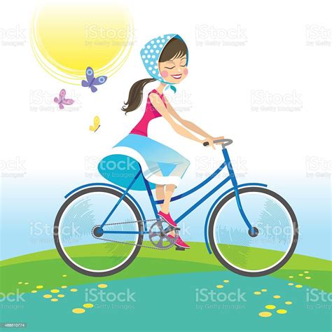 Girl Riding Bike On Summer Vacation Stock Illustration Download Image Now 2015 Activity