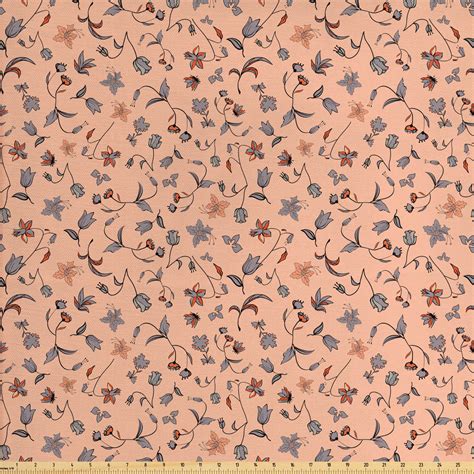 Peach Colors Fabric By The Yard Abstract Autumn Botany And Flora In