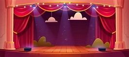 Vector cartoon theater stage with red curtains 16962375 Vector Art at ...