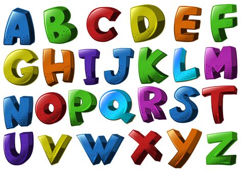 Use this free printable set of uppercase and lowercase alphabet letters to teach letter recognition to early learners. English alphabet fonts in different colors 430823 Vector ...