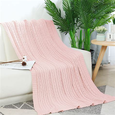 Cotton Blanket Decorative Cable Knitted Throw Soft Knit Blanket Pale