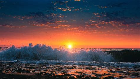 Ocean Waves At Sunset Hd Wallpaper Background Image 2560x1440 Id