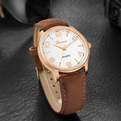 Stainless Steel Fashion Womens Date Geneva Stainless Steel Leather