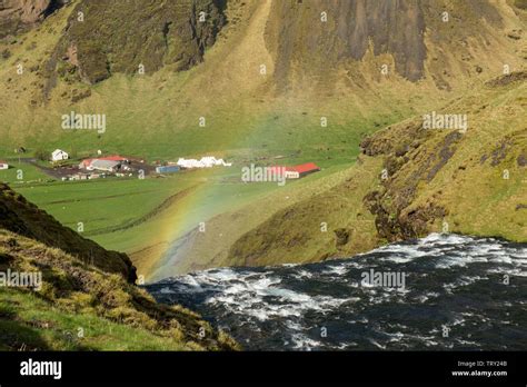 Rainbow Over The Skogafoss Waterfall In Iceland Stock Photo Alamy