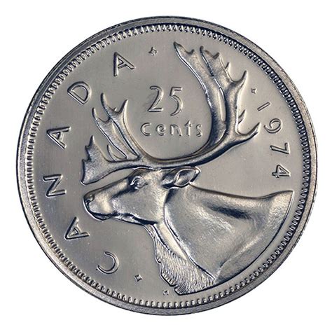 1974 Canadian 25 Cent Caribou Quarter Coin Brilliant Uncirculated