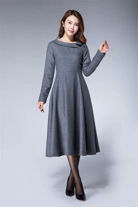 Gray Dress Formal Wool Dress Fall Dress For Women Warm Etsy Uk