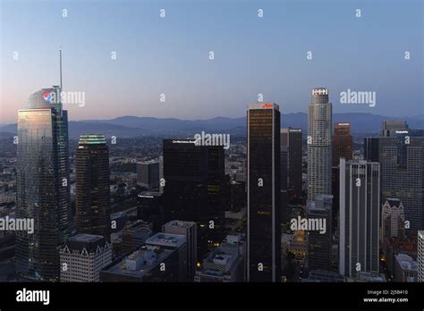 An Aerial View Of The Los Angeles Skyline Including The Wilshire Grand