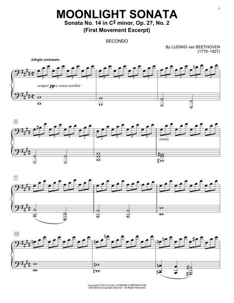 Piano Sonata No 14 In C Minor Moonlight Op 27 No 2 First