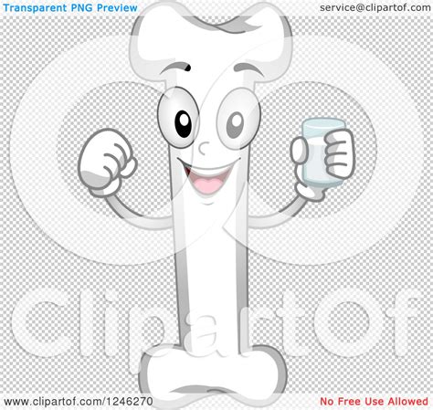 Clipart Of A Strong Bone Character Holding A Glass Of Milk Royalty