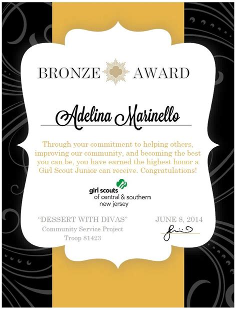 Girl Scouts Bronze Award Certificate Made Using Microsoft Word