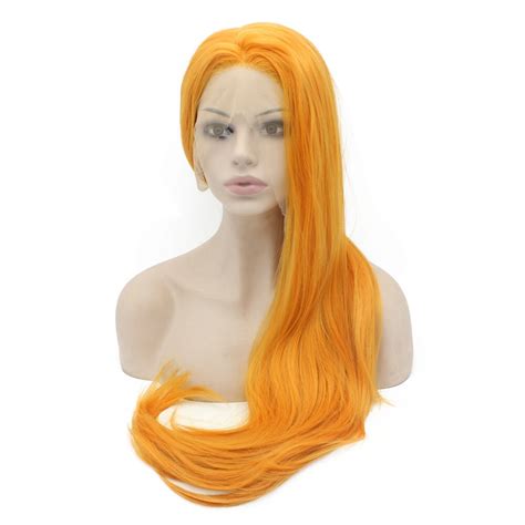 Sf3 Cheap Orange Wig Straight Extra Long Lace Front Synthetic Wig