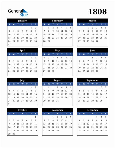Free 1808 Calendars In Pdf Word Excel